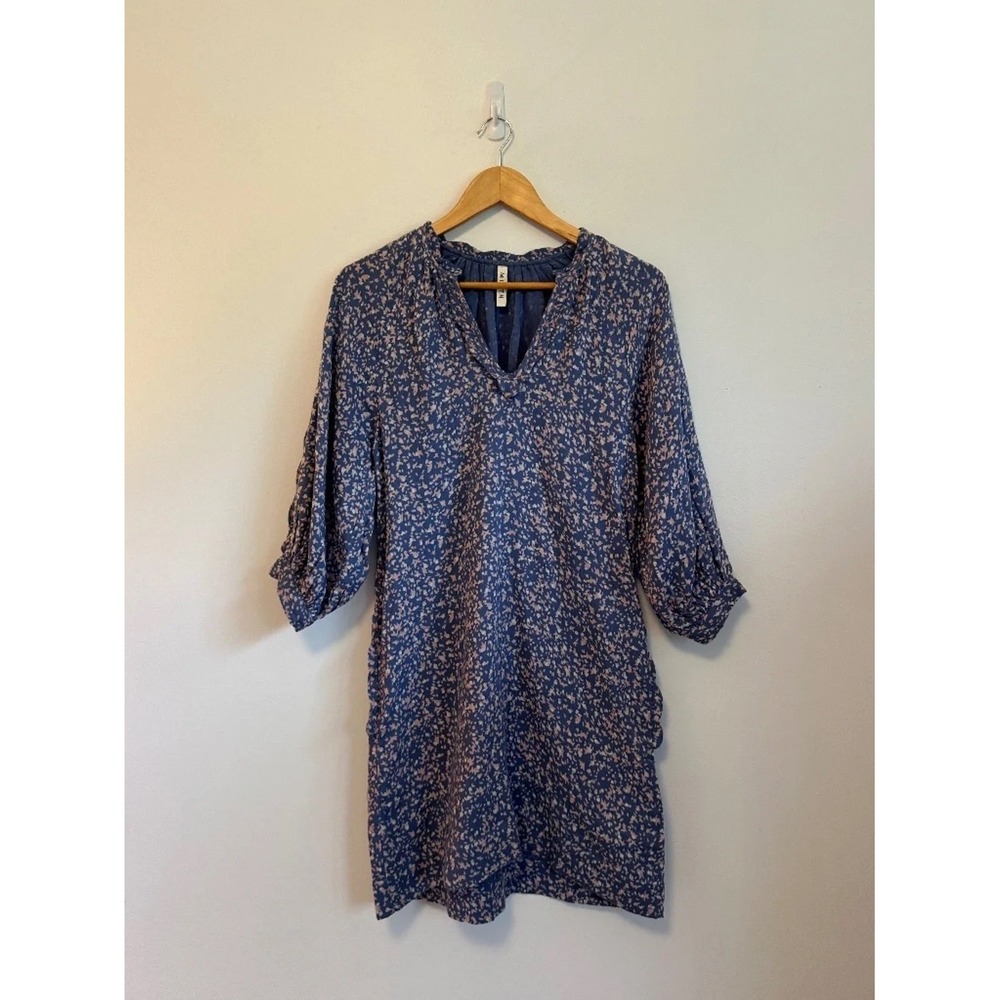 Mirth Handmade Edition Blue Cotton Floral Puff Sleeve Shift | Size XS